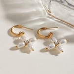 Gold color / 1 Pair Simple Series Elegant Cross Stainless Steel  Gold Color Artificial Pearl Women's Earrings Picture2